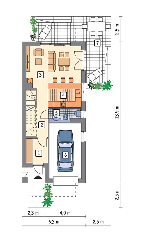 Rzut parteru POW. 62,6 m²