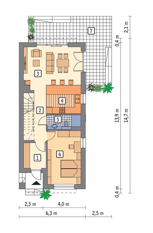 Rzut parteru POW. 63,1 m²