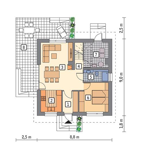 Rzut parteru POW. 58,1 m²
