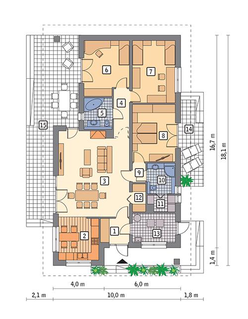 Rzut parteru POW. 124,9 m²