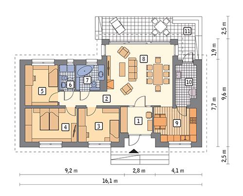 Rzut parteru POW. 100,3 m²