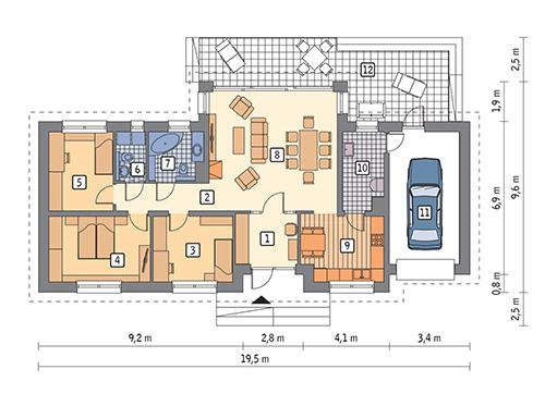 Rzut parteru POW. 118,9 m²