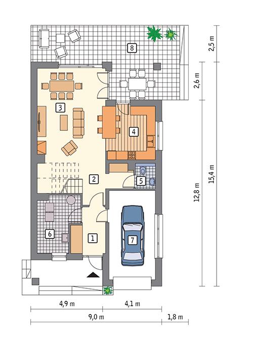 Rzut parteru POW. 92,1 m²
