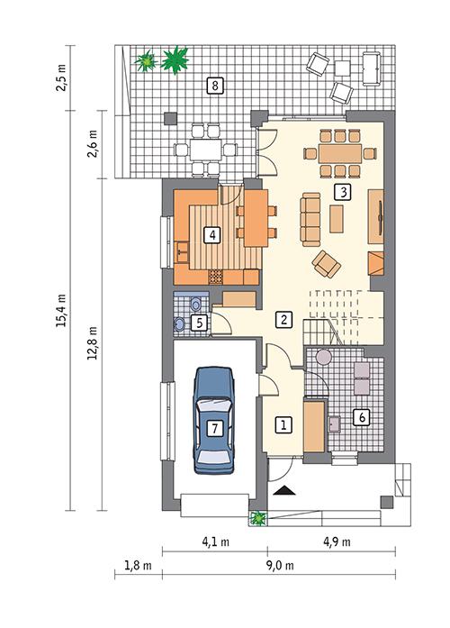 Rzut parteru lustro POW. 92,1 m²
