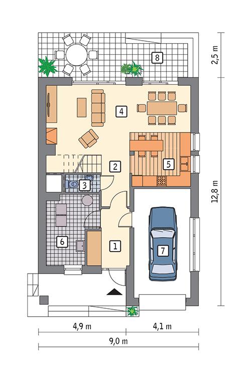 Rzut parteru POW. 77,5 m²
