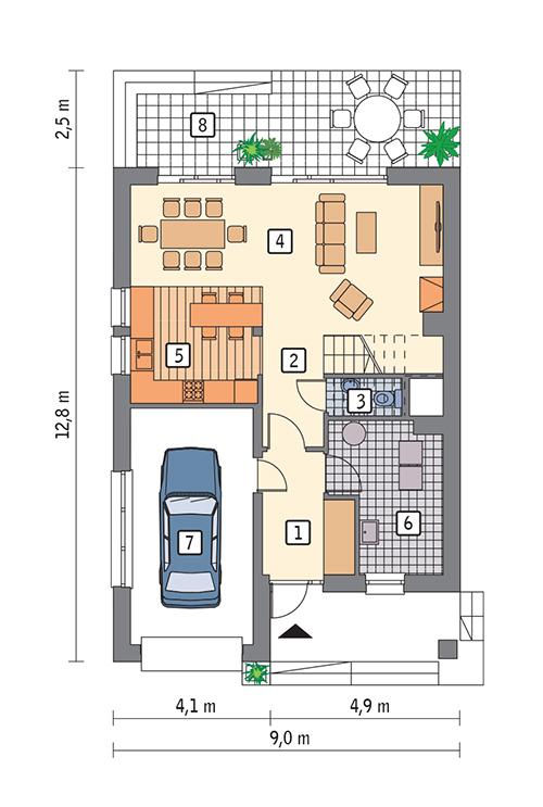 Rzut parteru lustro POW. 77,5 m²