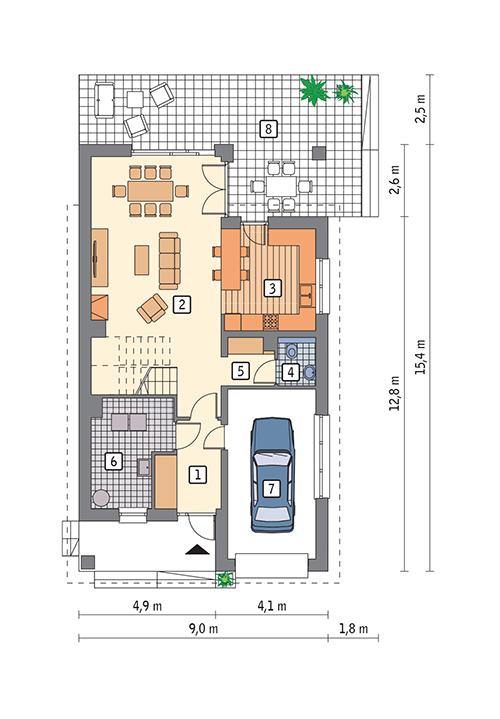 Rzut parteru POW. 92,1 m²