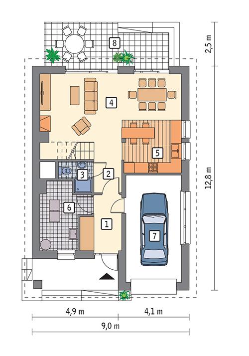 Rzut parteru POW. 77,3 m²
