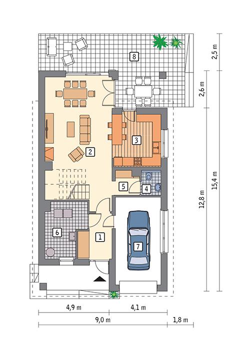 Rzut parteru POW. 92,1 m²