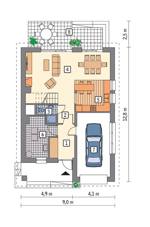 Rzut parteru POW. 77,4 m²