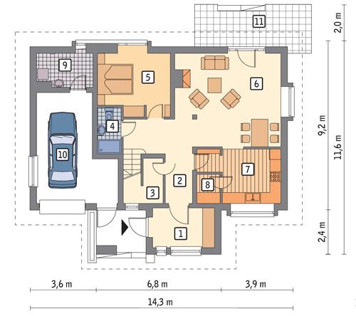 Rzut parteru POW. 104,4 m²