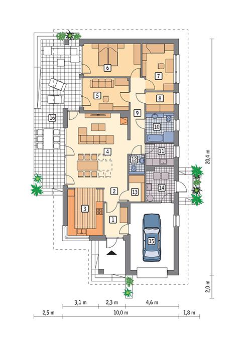 Rzut parteru POW. 142,8 m²