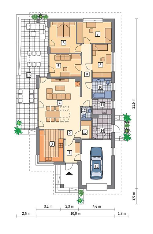 Rzut parteru POW. 151,6 m²