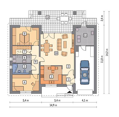 Rzut parteru POW. 126,4 m²