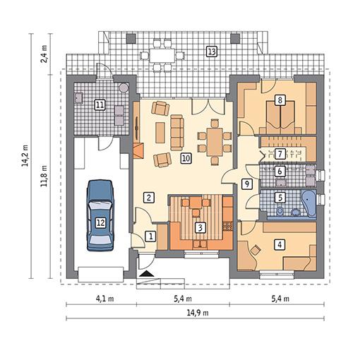 Rzut parteru lustro POW. 126,4 m²