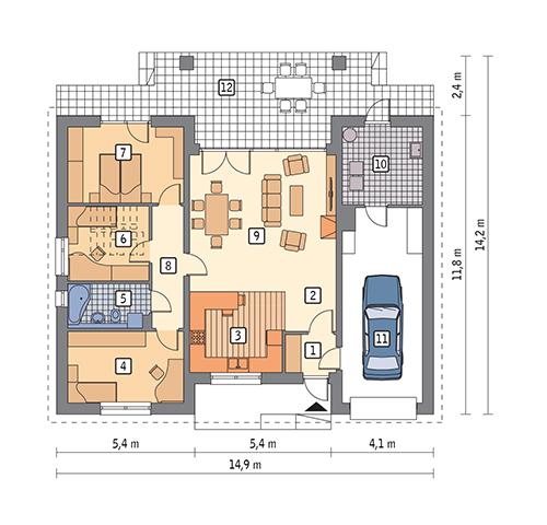 Rzut parteru POW. 127,7 m²