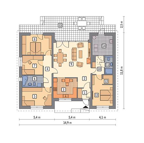 Rzut parteru POW. 125,3 m²