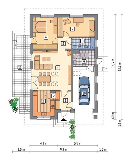 Rzut parteru POW. 113,6 m²