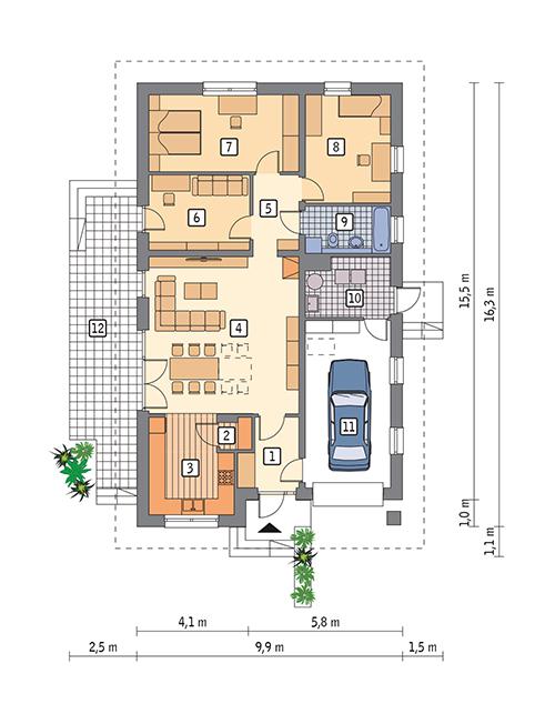 Rzut parteru POW. 122,8 m²