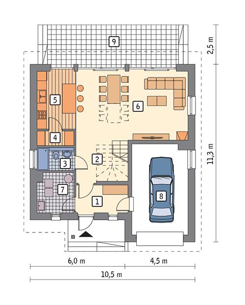 Rzut parteru POW. 84,4 m²