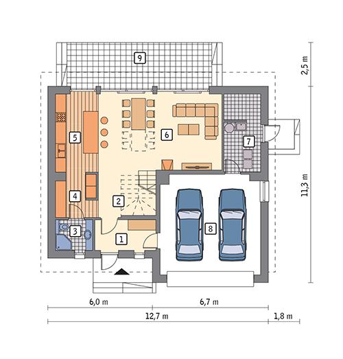 Rzut parteru POW. 106,3 m²