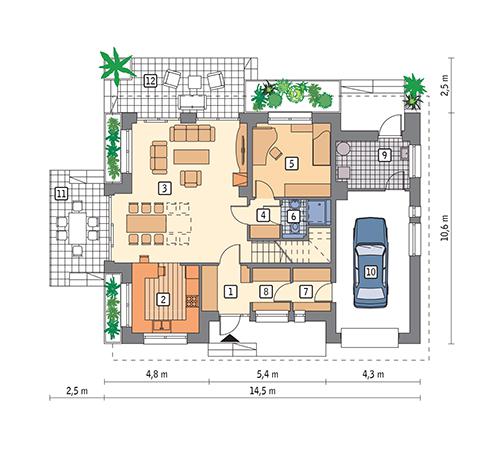 Rzut parteru POW. 101,4 m²
