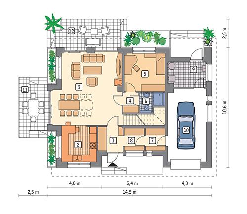 Rzut parteru POW. 101,4 m²