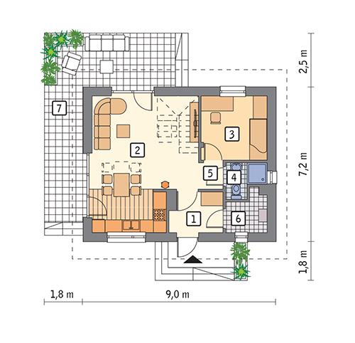 Rzut parteru POW. 48,5 m²
