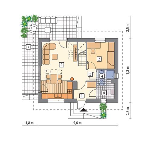 Rzut parteru POW. 45,9 m²