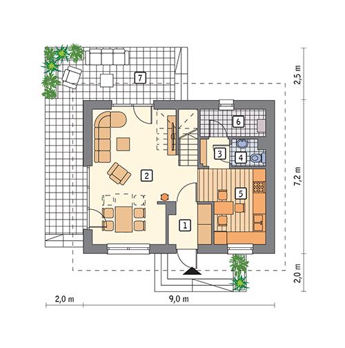 Rzut parteru POW. 46,0 m²