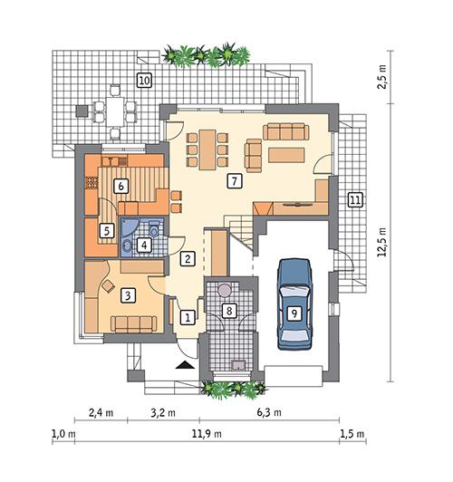 Rzut parteru POW. 101,6 m²