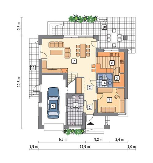 Rzut parteru lustro POW. 101,6 m²