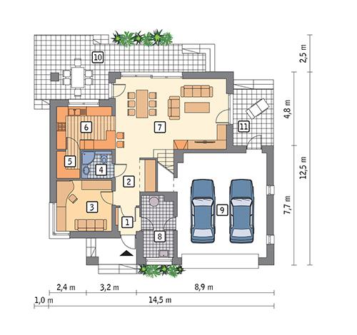 Rzut parteru POW. 119,0 m²