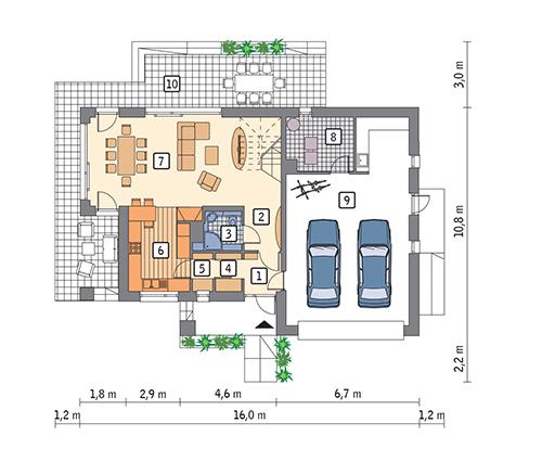 Rzut parteru POW. 116,1 m²