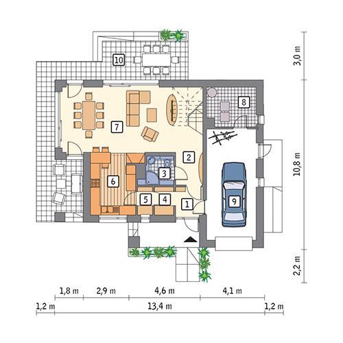 Rzut parteru POW. 91,3 m²