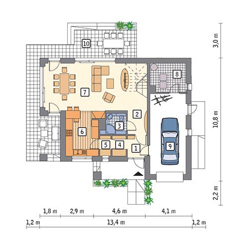 Rzut parteru POW. 91,3 m²