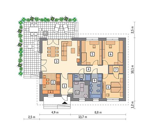 Rzut parteru POW. 105,4 m²