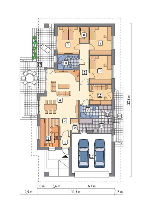 Rzut parteru POW. 169,8 m²