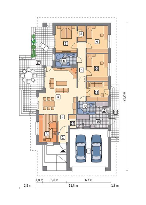 Rzut parteru POW. 169,8 m²