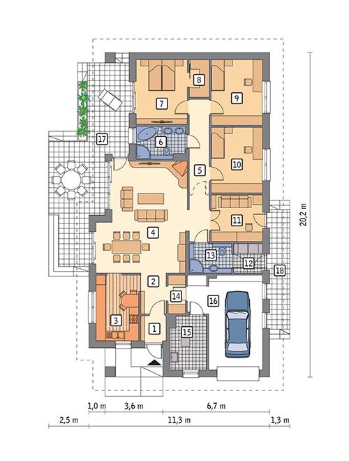 Rzut parteru POW. 158,6 m²