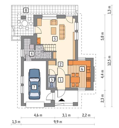 Rzut parteru POW. 69,2 m²