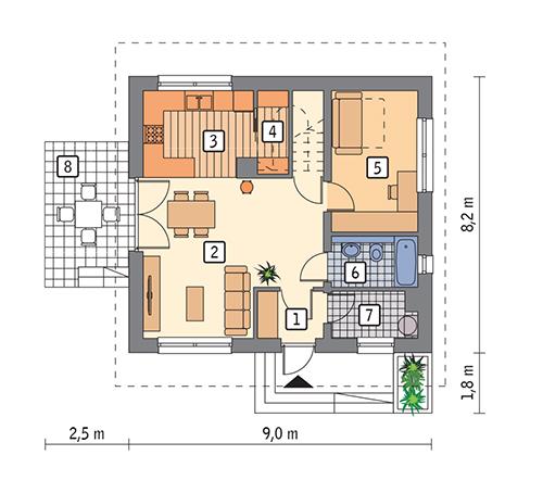 Rzut parteru POW. 52,5 m²