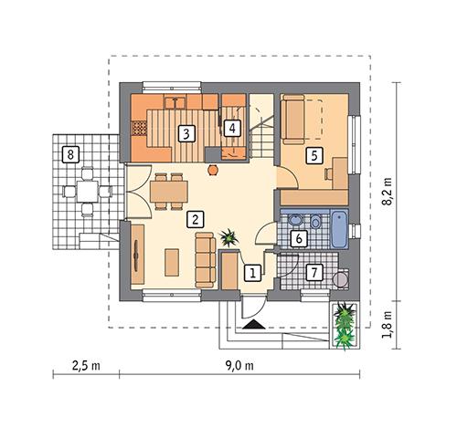 Rzut parteru POW. 52,7 m²