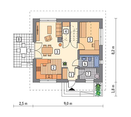 Rzut parteru POW. 52,6 m²