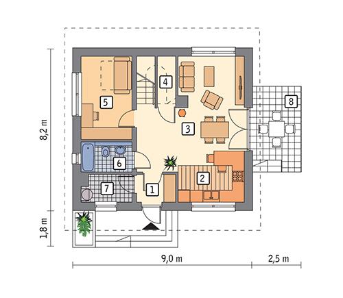 Rzut parteru lustro POW. 52,8 m²