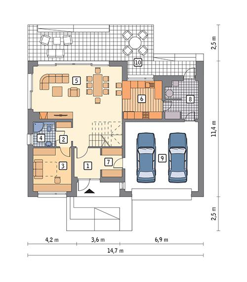 Rzut parteru POW. 119,2 m²