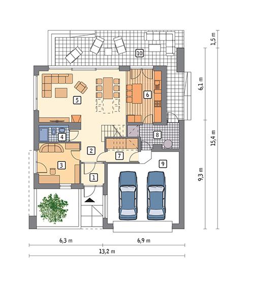 Rzut parteru POW. 117,0 m²