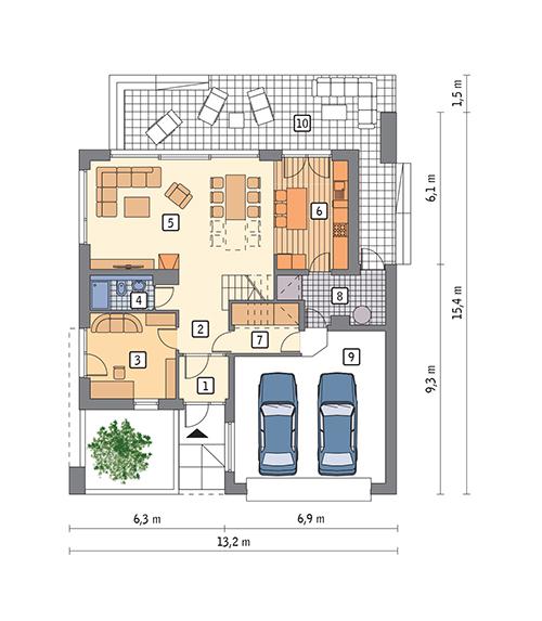 Rzut parteru POW. 116,9 m²