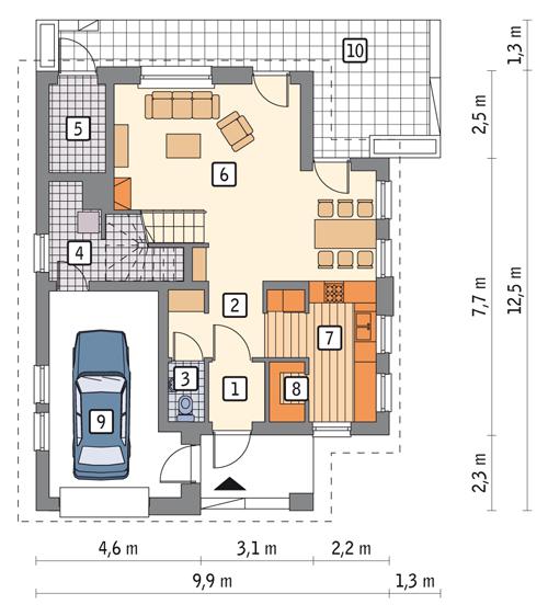 Rzut parteru POW. 79,1 m²