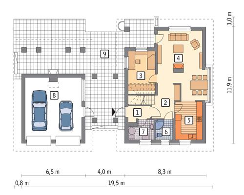 Rzut parteru POW. 109,7 m²